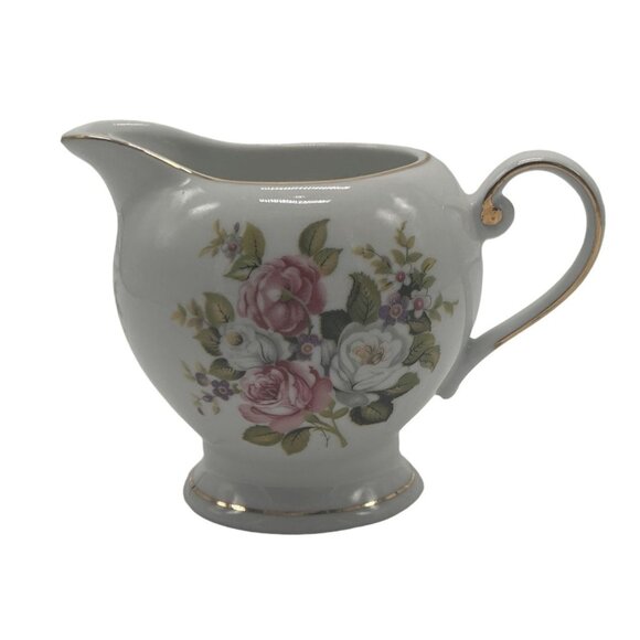 VTG Old Foley HARMONY ROSE Cream & Sugar Set Floral Design Gold Trim Bone China - Picture 3 of 12